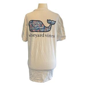 Vineyard Vines Whale Print Graphic Tee White Knit Coastal Crewneck Short Sleeve
